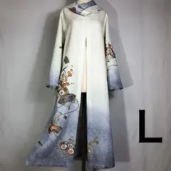 423 着物リメイク 総絞り 訪問着 ロングジャケット Ｌサイズ スカーフ付き