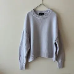 untitled ウール　ドロップショルダーコンビパターンニットM ブルーグレー