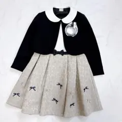 petit main ジャガードリボンワンピース＆衿つきジャケットセット