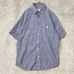 5952 コーエン シャツ S 青 リネン コットン 半袖 ポケットベア刺繍のサムネイル