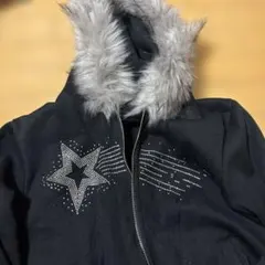ファー付き黒パーカー スターモチーフ ジップ y2k
