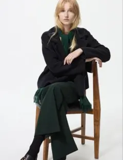 新品 ダブルフェイスショートコート リラックスフィット ネイビー Mサイズ