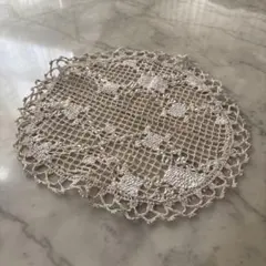 フランス　アンティーク　ヴィンテージ　クロス　手編み　シャイニーエクリュ