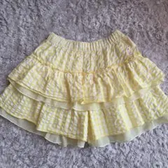 ミキハウス 黄色 ギンガムチェック フリルキュロット 140cm