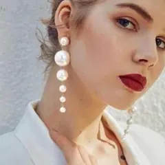 パールロングピアス アクセサリーエレガント大ぶり お呼ばれ 結婚式 デート