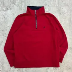 NAUTICA　スウェット　M　レッド　古着　ハーフジップ　ロゴ刺繍