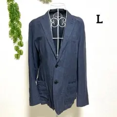 ♤ユニクロ・L 長袖テーラードジャケット 麻/綿 ネイビー 薄手 春夏