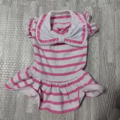 犬服Sサイズ ピンクと白のストライプ　フリルワンピース