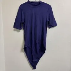 美品✨H&M【M-L】リブ編みモックネックボディスーツ 紫 半袖 ボディスーツ