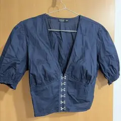 オーストラリア COTTON:ON ネイビー Vネック パフスリーブ M