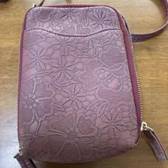 パープル 花柄エンボス ショルダーバッグ