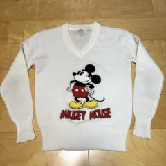 80s ミッキーマウス アクリルニット セーター ビンテージ Vネック