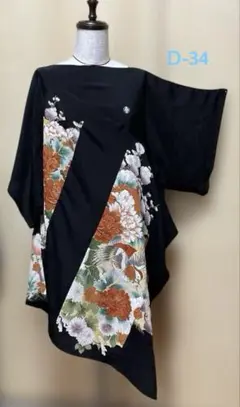 古布華やかな留袖アンティークからのリメイクチュニックワンピースドレスＤ-34