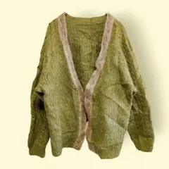 ​希少カラー ゆるだぼ モヘアタッチ ニットカーディガン ピスタチオ 緑 古着