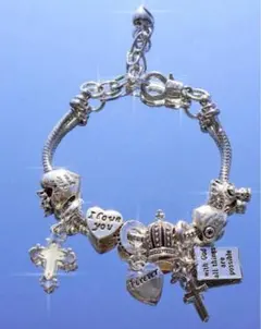 シルバー チャームブレスレット ハート 十字架