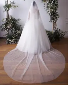 ホワイト ロングウェディングベール チュール