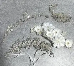 シルバー 花 パール ヘッドドレス ヘアアクセ 髪飾り4点まとめ売り