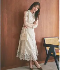 tocco 取り外し可能な立体フラワー襟付きレースワンピース　トッコ