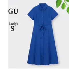 GU＊ 半袖　シャツワンピース　ブルー　青　S