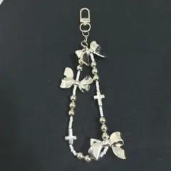 シルバーリボン　マルチチャーム　スマホストラップ