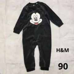 H&M ミッキーマウス 黒　ロンパース　あったか　92　90　ベロア　男女兼用