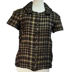 MARNI マルニ　XS 黒と金のチェック柄 半袖シャツ ジッパー前開き　襟付きのサムネイル