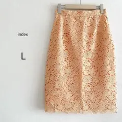 【新品タグ付き】 index タイトスカート ひざ丈 花柄レース オレンジ L