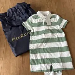 Ralph Lauren 緑と白ストライプロンパース 18M 85 新品タグ付き