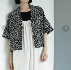 新品 coen 花柄プリント パイピングシャツ 半袖 ブラック L
