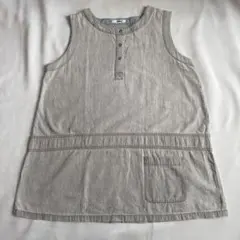 グレー ノースリーブエプロン ボタン付き