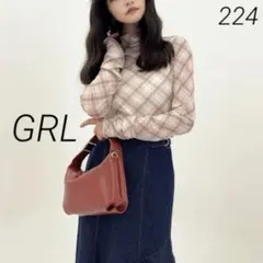 224 美品 GRL グレイル チェック柄シアーハイネックメロウトップス