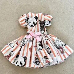22cmサイズ 動物柄ワンピース　ピンクストライプ　リカちゃんキャッスル　ドレス