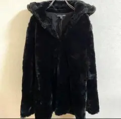 ZARA ファーコート　フェイクファー　フード　黒　レディース/S