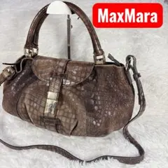 美品 MAXIMA オーストリッチ 型押し レザー ハンドバッグ イタリア製 