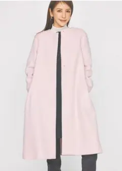 美品 セルフォード バックタック カシミヤ混ノーカラーコート ロング