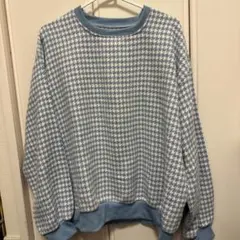 水色ハウンドトゥースニット