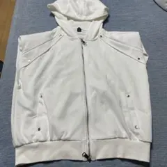 ホワイト フード付きベストパーカー Lサイズ