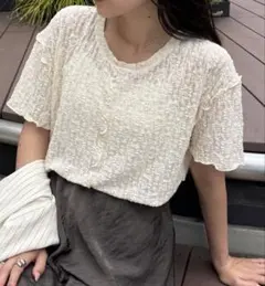 ciaopanic type シアーレース半袖トップス　アイボリー　ブラウス