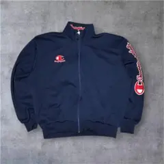 90s Champion 袖ビッグロゴ トラックジャケット 日本製 ネイビー
