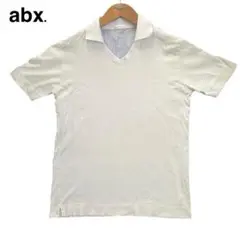 abx. Vネックポロシャツ ホワイト コットン100%サイズ2 裏地ストライプ