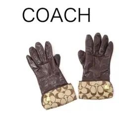 H4907M◾️コーチ　シグネチャーカーフ　レザーグローブ