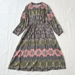 ヒロコビス 長袖カットソーワンピース 総柄 フレア 緑 グレー 11