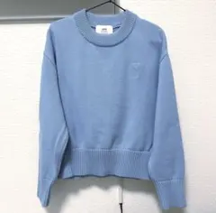 ami paris(アミパリス) ロゴ刺繍 クルーネックニットセーター ブルー