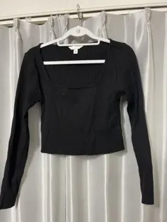 リブ編み ブラック クロップドトップス Mサイズ