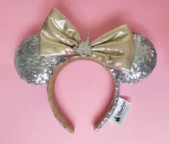 ♡ミニー カチューシャ スパンコールシルバー＆ゴールド シンデレラ城モチーフ付き