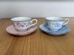 アフタヌーンティーリビング カップ＆ソーサー 2客セット（花柄／ピンク・ブルー）