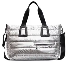 【シルバー】キルティングバッグ トートバッグ ショルダーバッグ 大容量 マザーズ