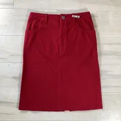 美シルエットコットンタイトスカートS赤バックスリットミモレ丈日本製90sフレンチ