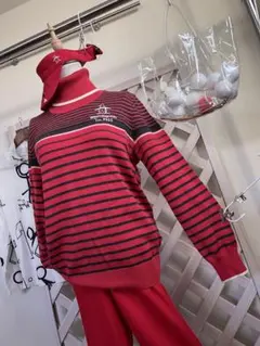 ゴルフ⭐︎LL ⭐︎新古　⭐︎マンシング　⭐︎赤黒ストライプ タートルネックセーター