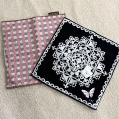 新品未使用　タオルハンカチ2枚セット　HM 蝶刺繍25cm他